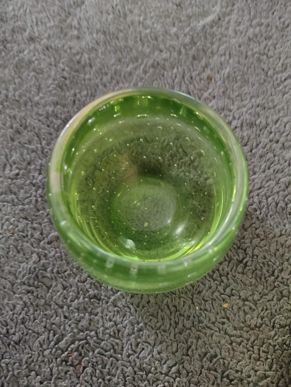 Vintage Handblown Green Glass Votive Holder Historic Bubble Pattern